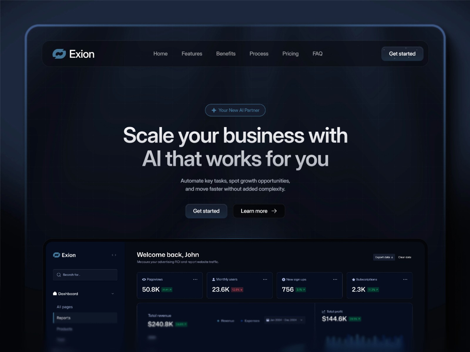 Exion — 高级暗黑专业 AI 产品官网设计灵感