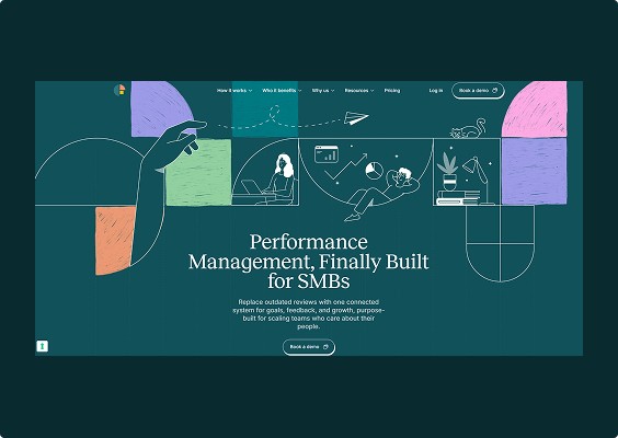 Modern SaaS website hero section featuring custom illustrations, bold visuals, and a clean product-focused layout.