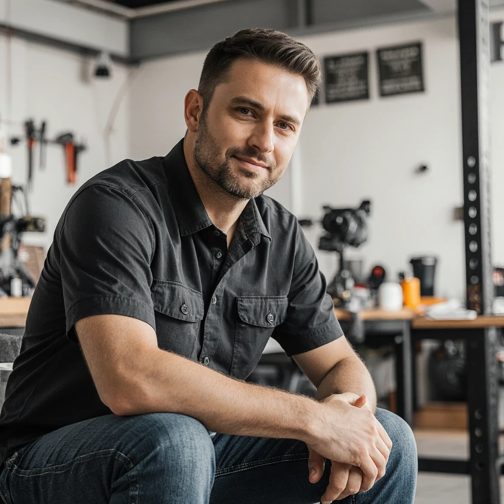 Garage Door Technician sitting casually
