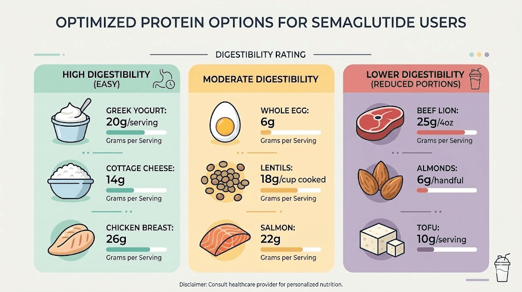 Protein content chart for best foods to eat on semaglutide