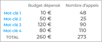 Efficacité des mots-clés SEA