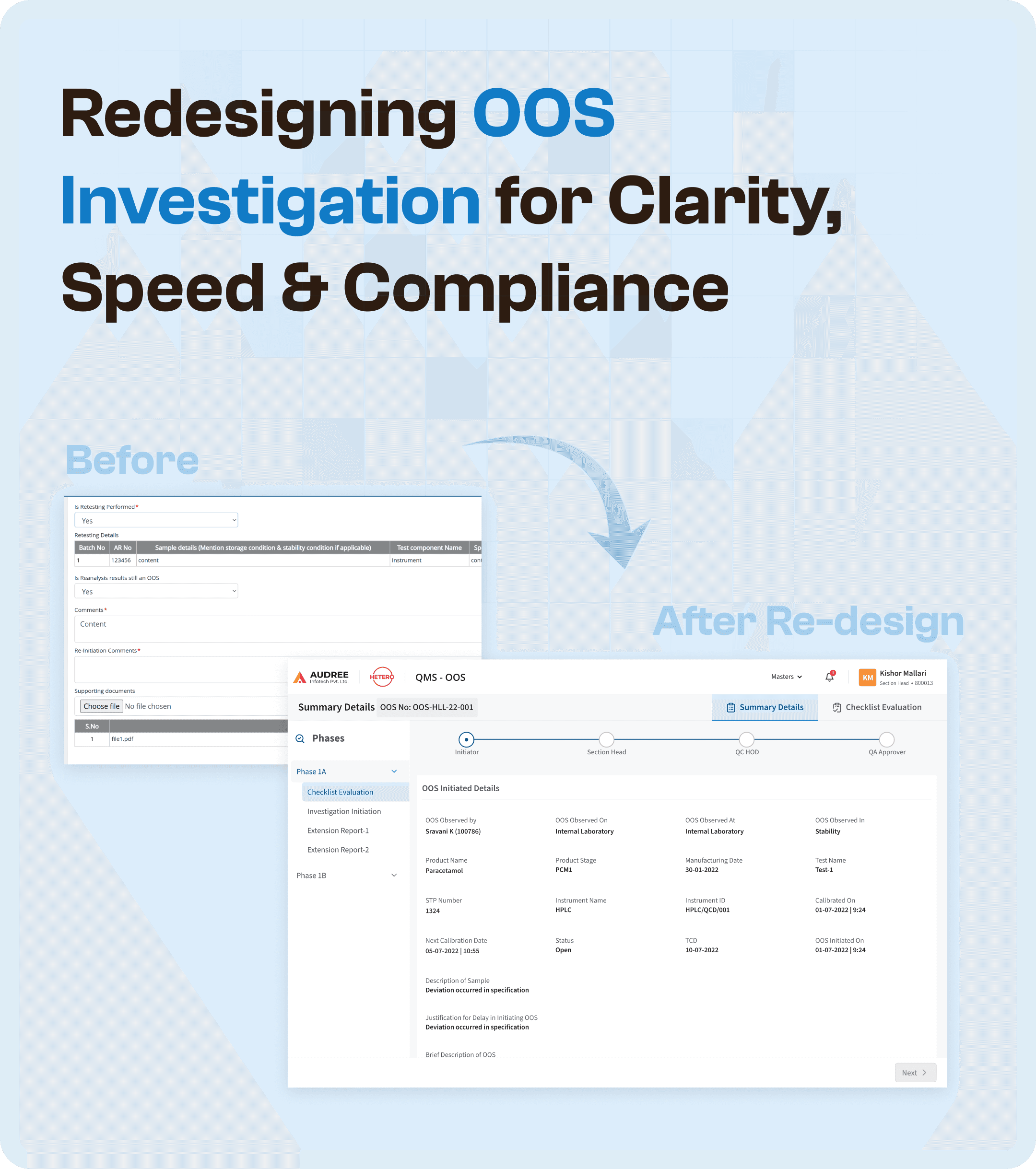 OOS software old and new redesign screens