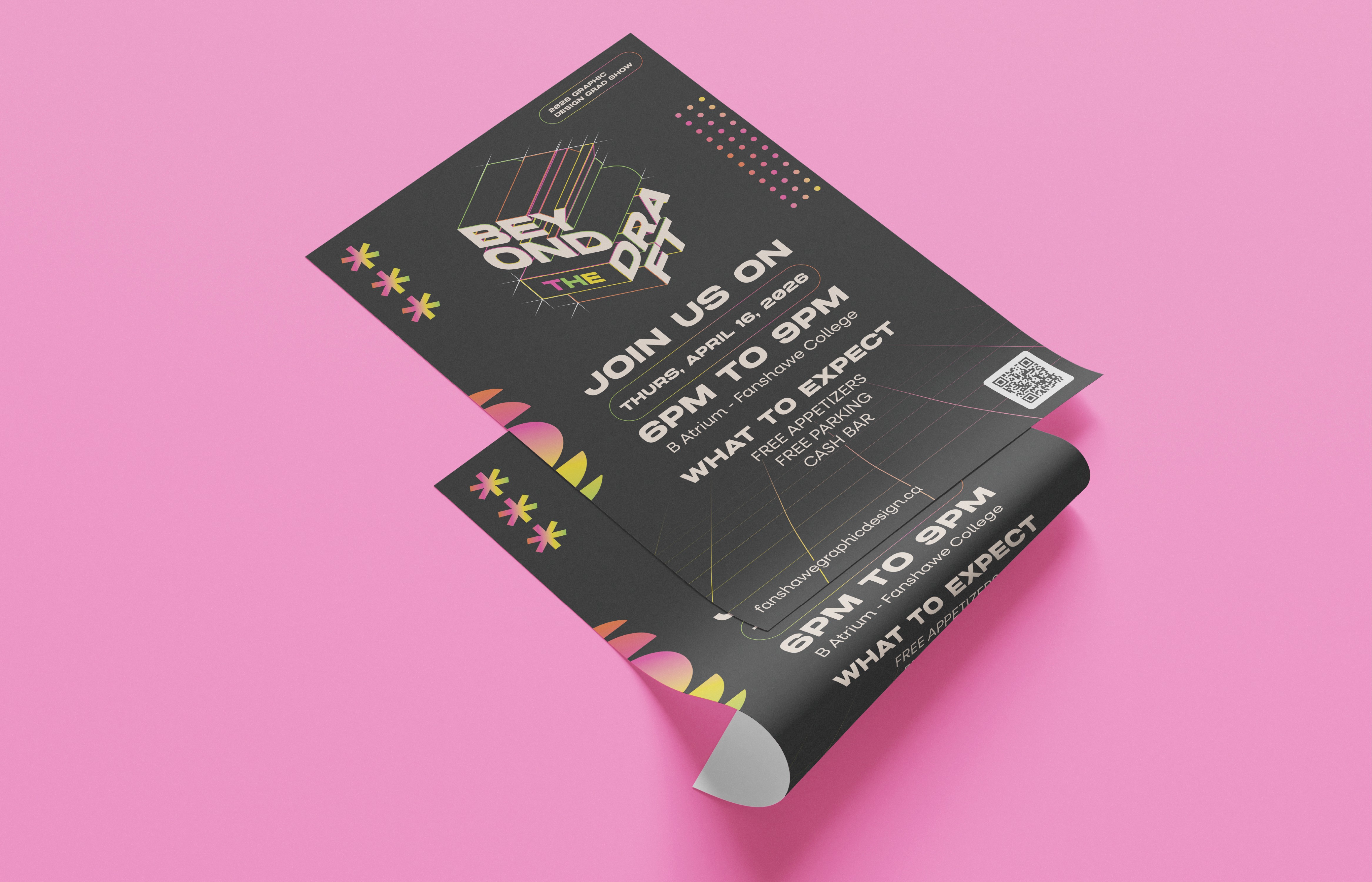 Mockup of the poster designed for the 2026 Graphic Design Grad Show event.