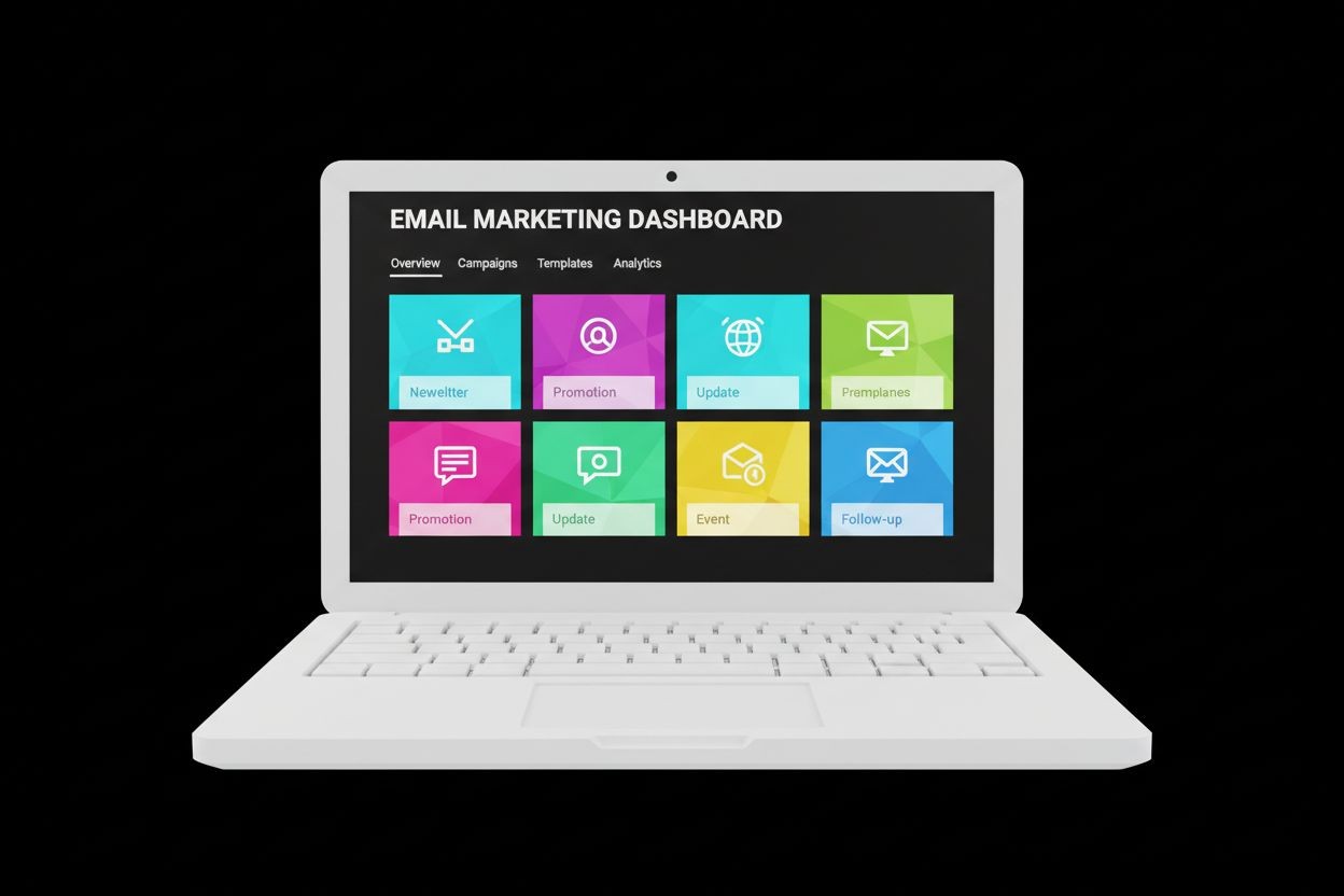 Email marketing templates displayed on a laptop screen