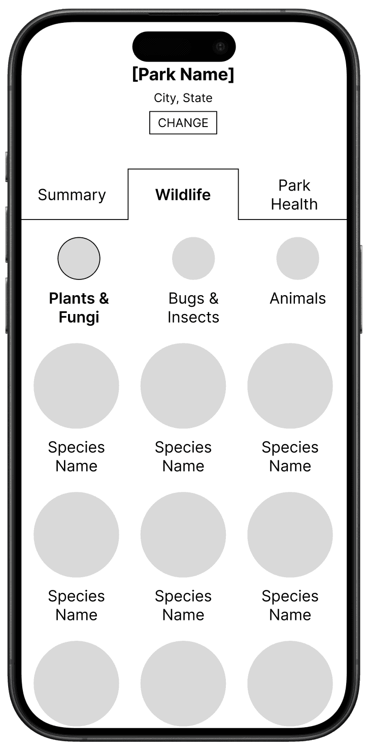 mid-fi wireframe: wildlife