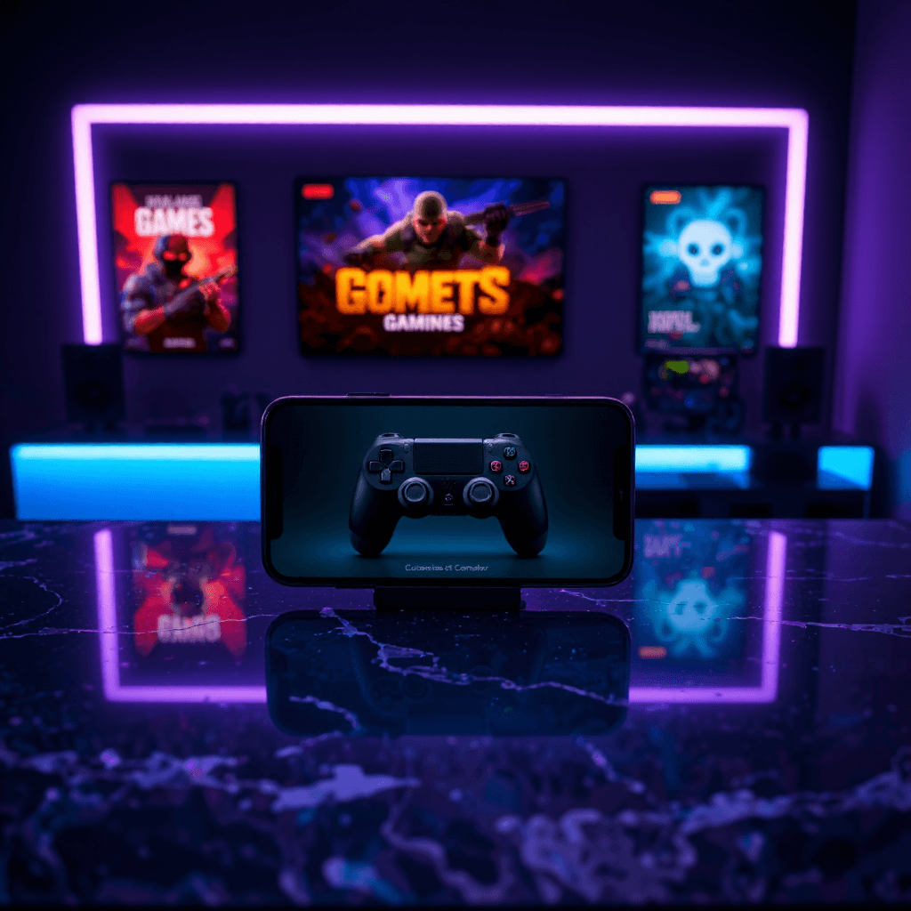 product photography of a mobile phone displaying a customizable gaming controller website