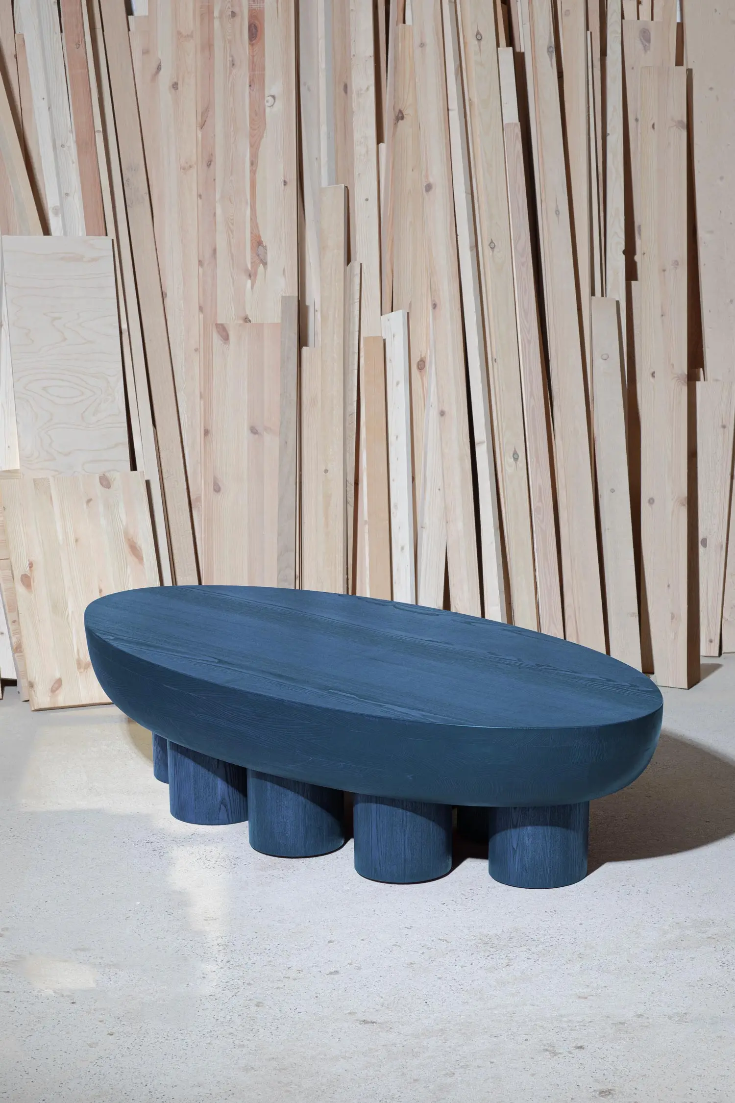 cyclades oval low table ink blue colored finish by Jiri Krejcirik