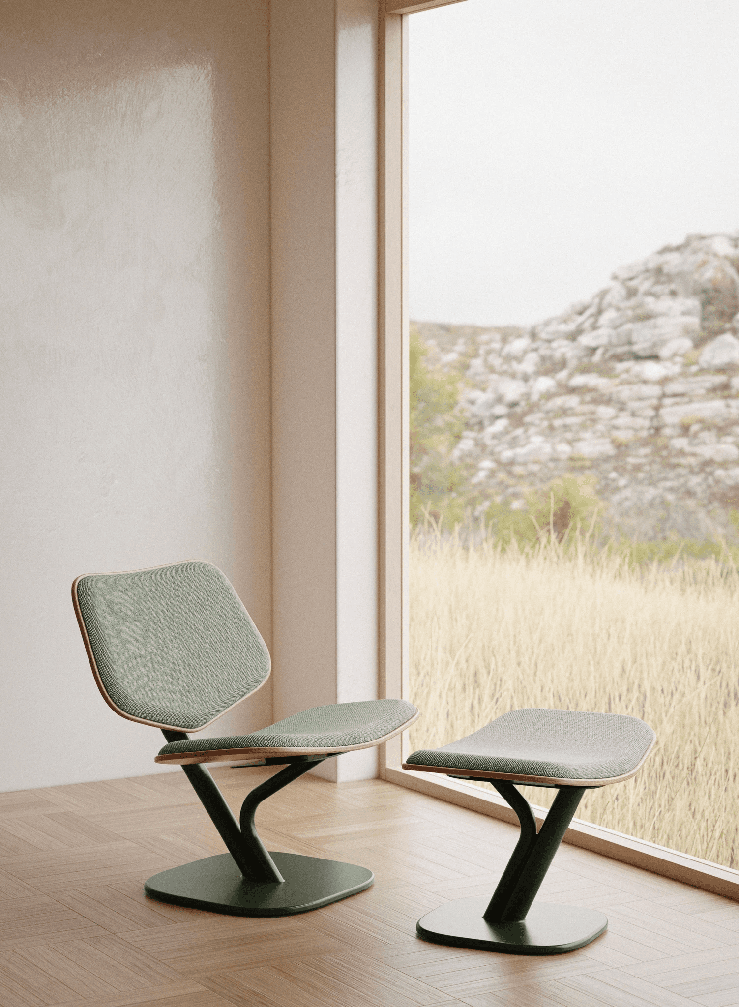 Till Lounge Chair by noknok Studio — contemporary lounge chair and ottoman in sage green, New York