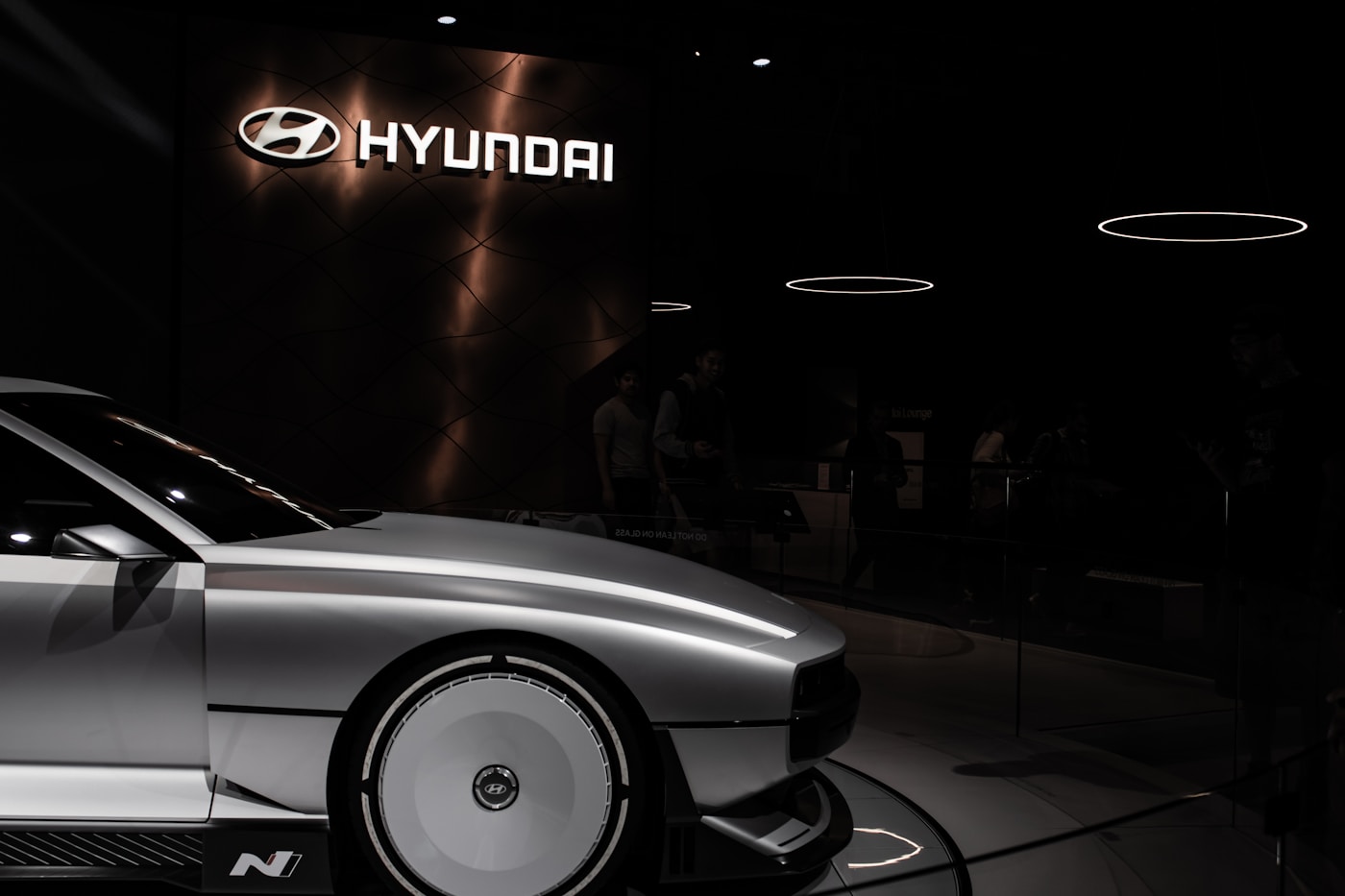 Hyundai concept vehicle displayed in a branded exhibition showroom
