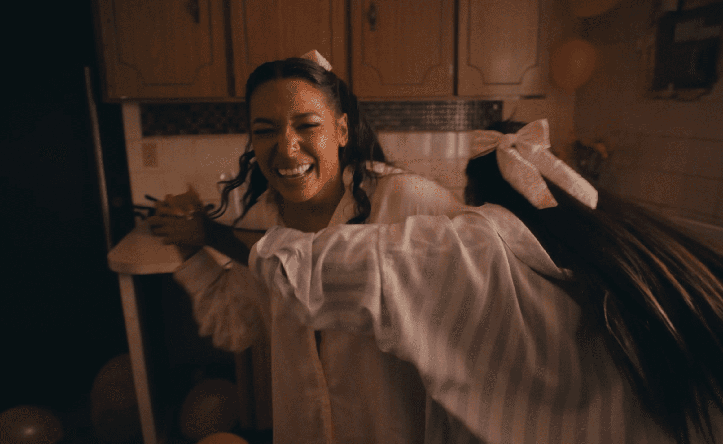 Abstract streaks of light against black background