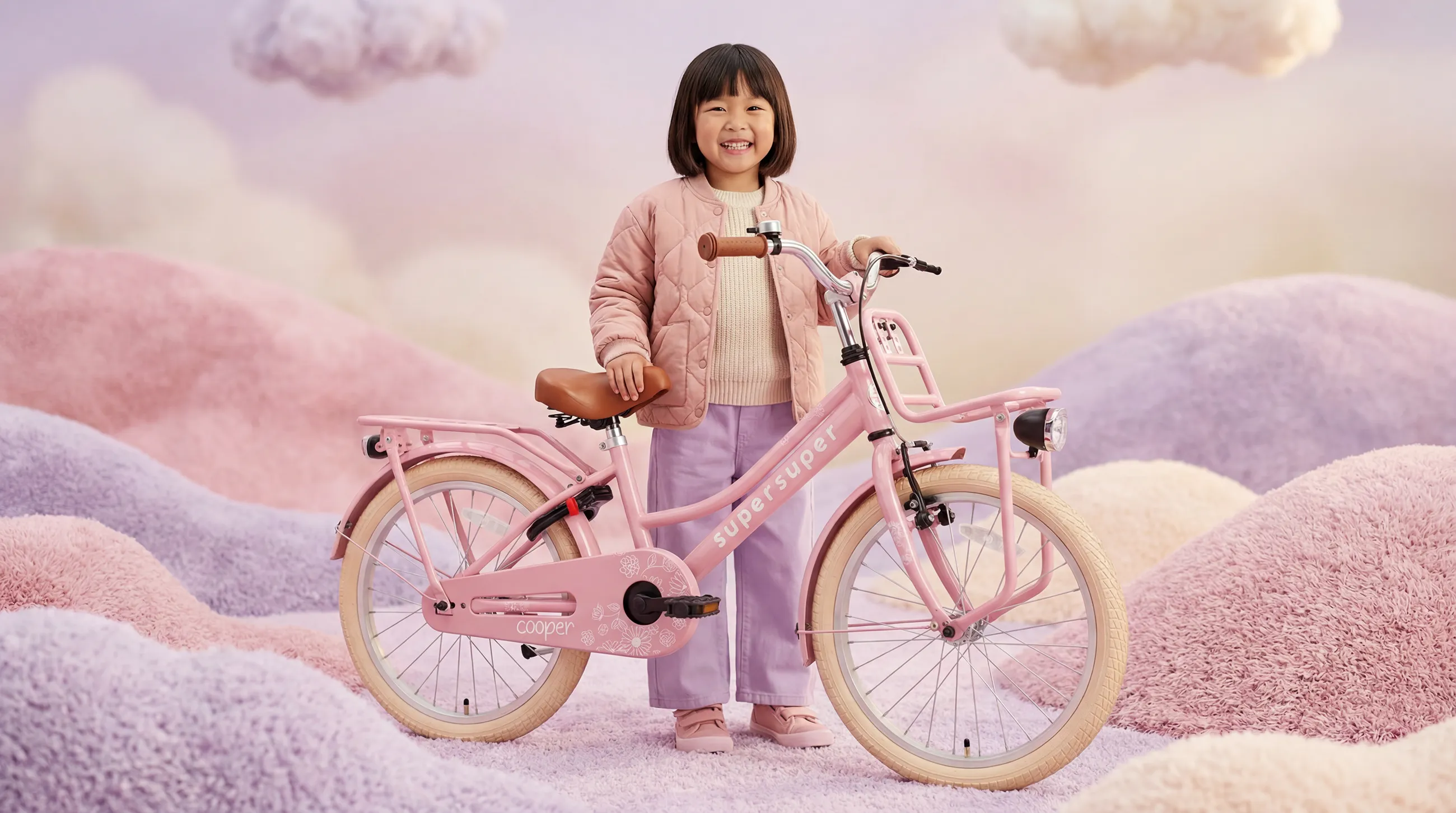 female child on a pink bike