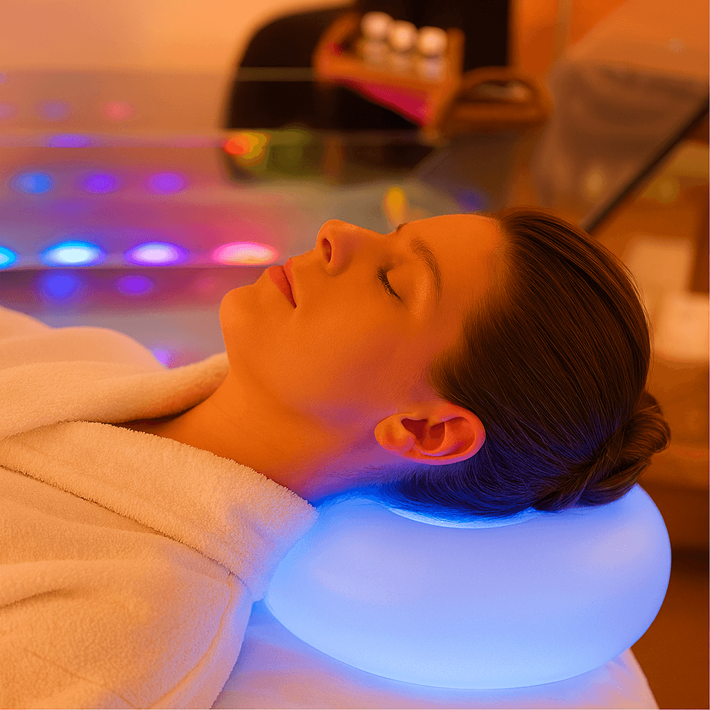 A person with curly hair sits at a desk, working on a laptop in a cozy, well-lit environment.
