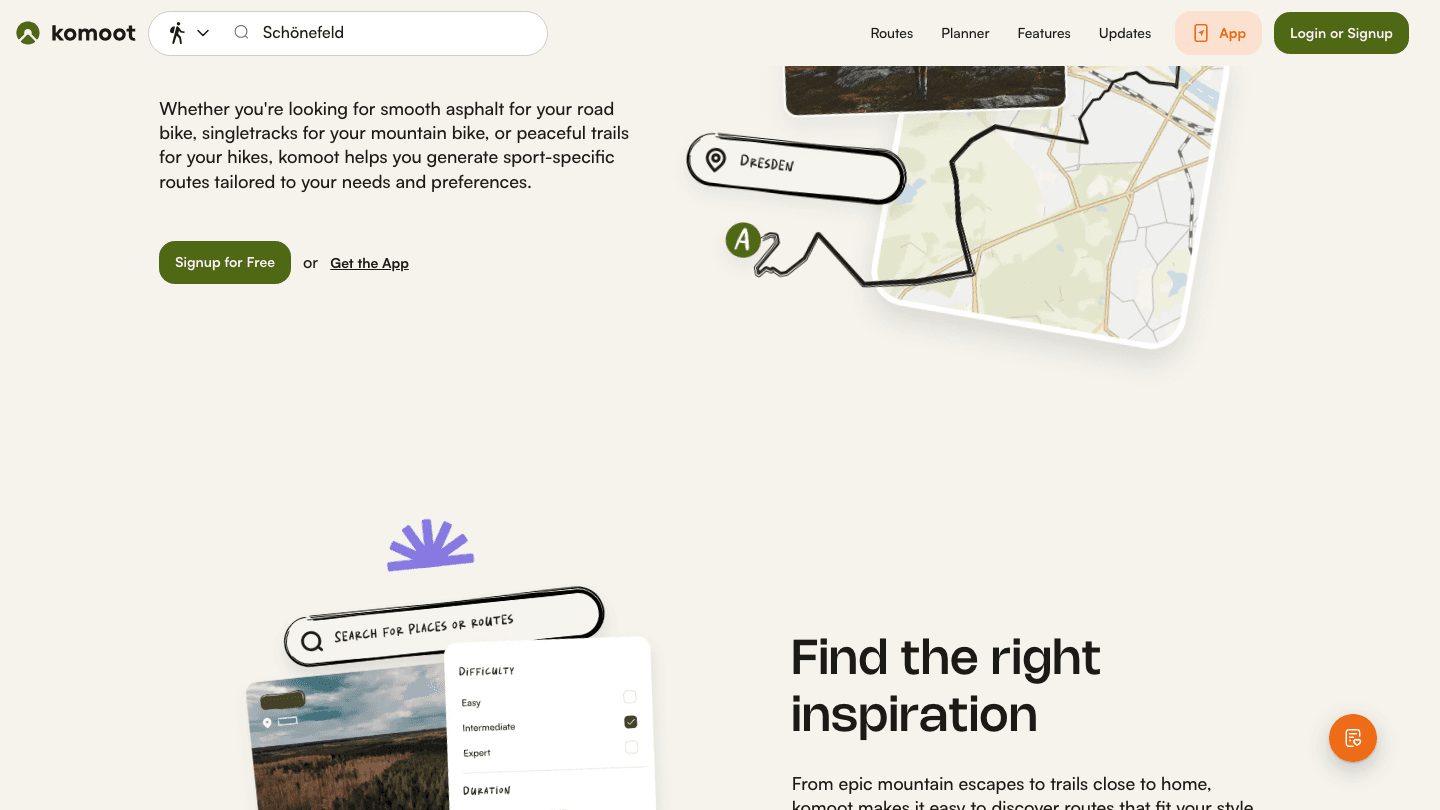 Komoot website screenshot