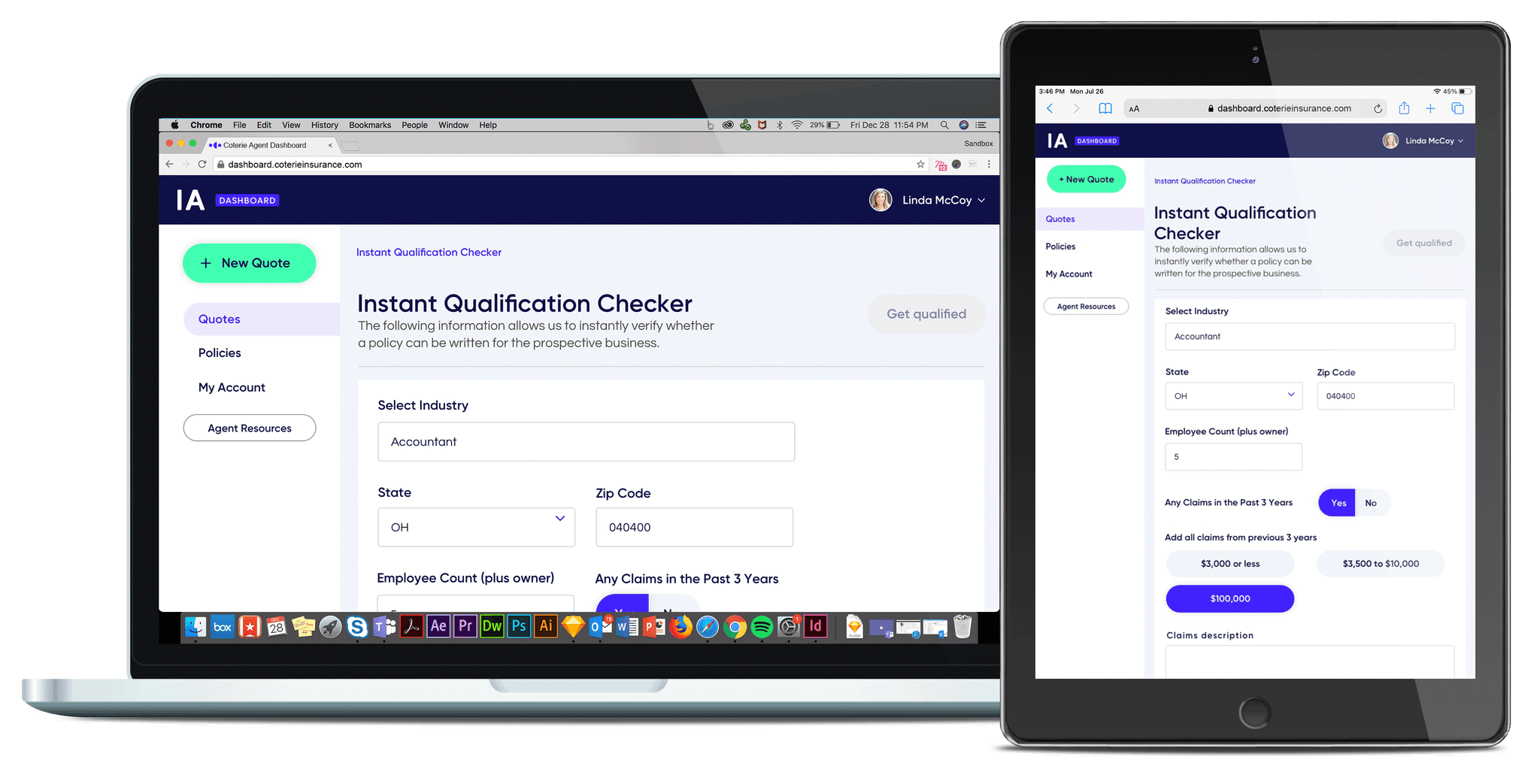 Agent dashboard on mobile and desktop