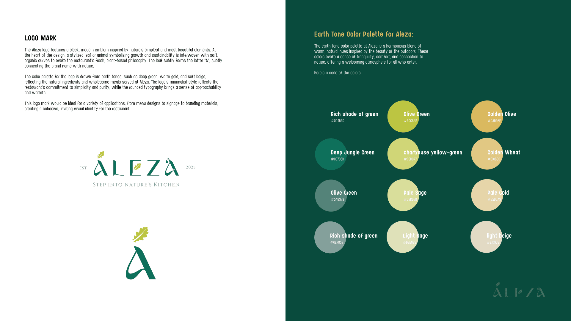 Aleza logo mark design and earth tone color palette detail — Penguincil Design