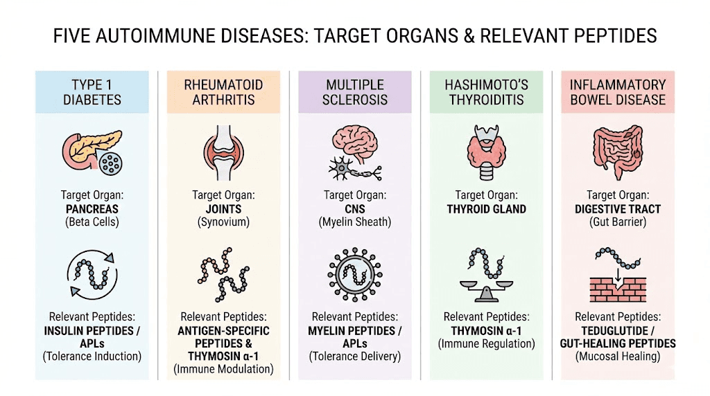 Autoimmune diseases and their matching peptide therapies infographic