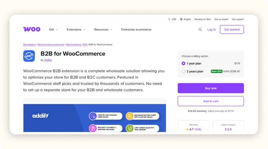 WooCommerce B2B homepage