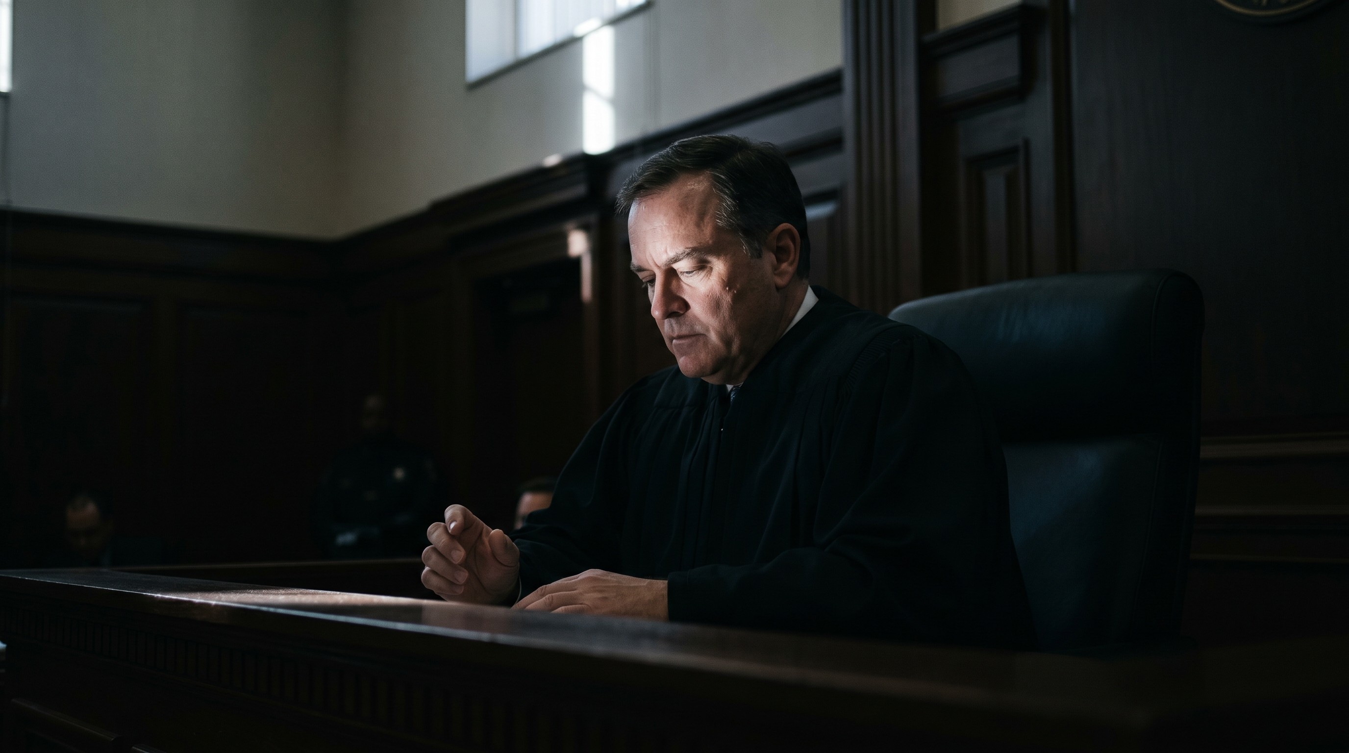 Female attorney presenting case in courtroom for justice-involved substance use disorder hearing