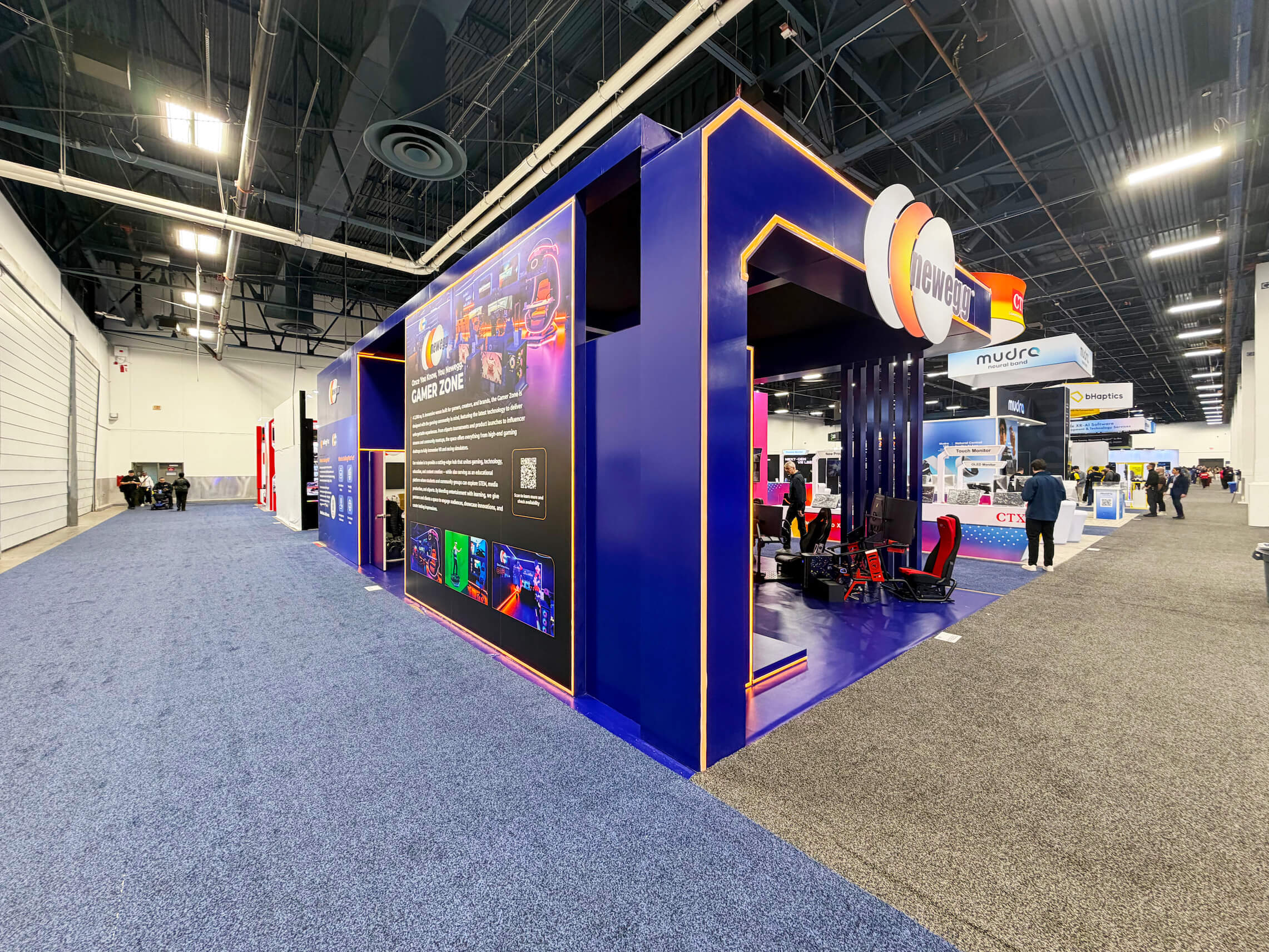 G2E gaming equipment booth evaluation flow showing demo areas, visitor movement, and conversation zones