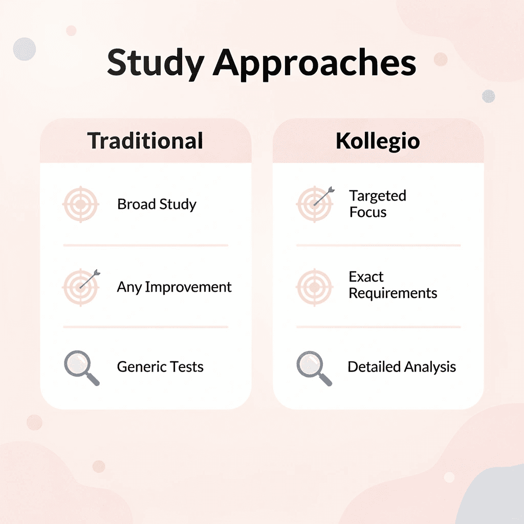 Comparison infographic showing traditional vs Kollegio study approaches