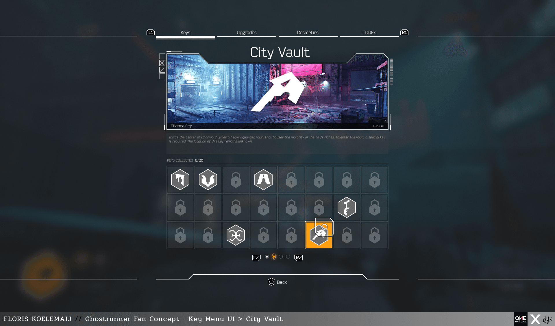 Ghostrunner Fan Concept key menu UI in-game screenshot