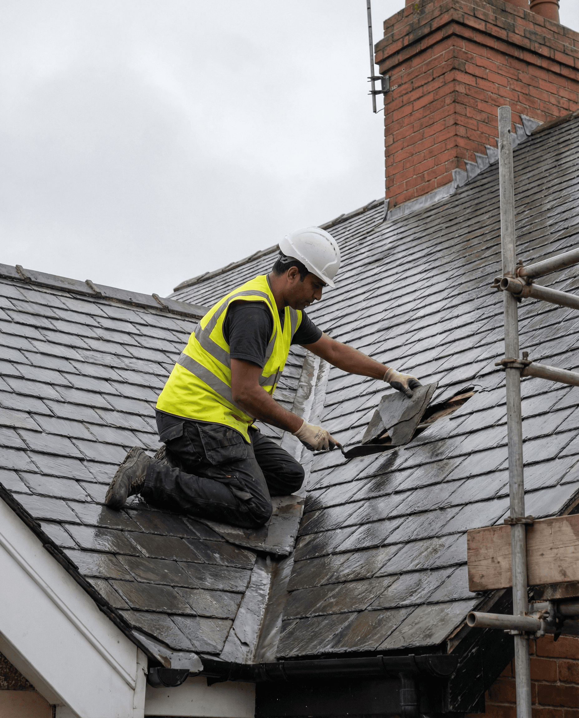 a man working on a roof with a power drill