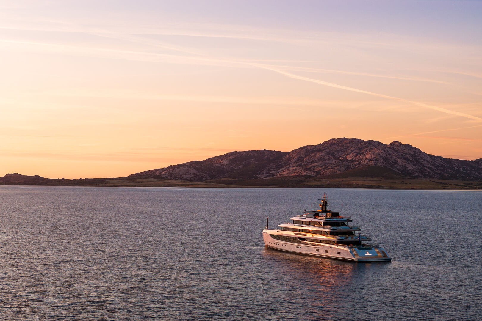 SILVER FOX at anchor in the evening light.
