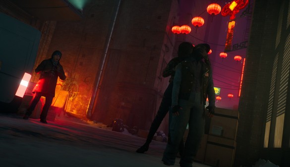 Screenshot Vampire Bloodlines 2 PC – affrontement entre personnages dans une ruelle éclairée par lanternes rouges, ambiance sombre sur KeyVerse Gaming