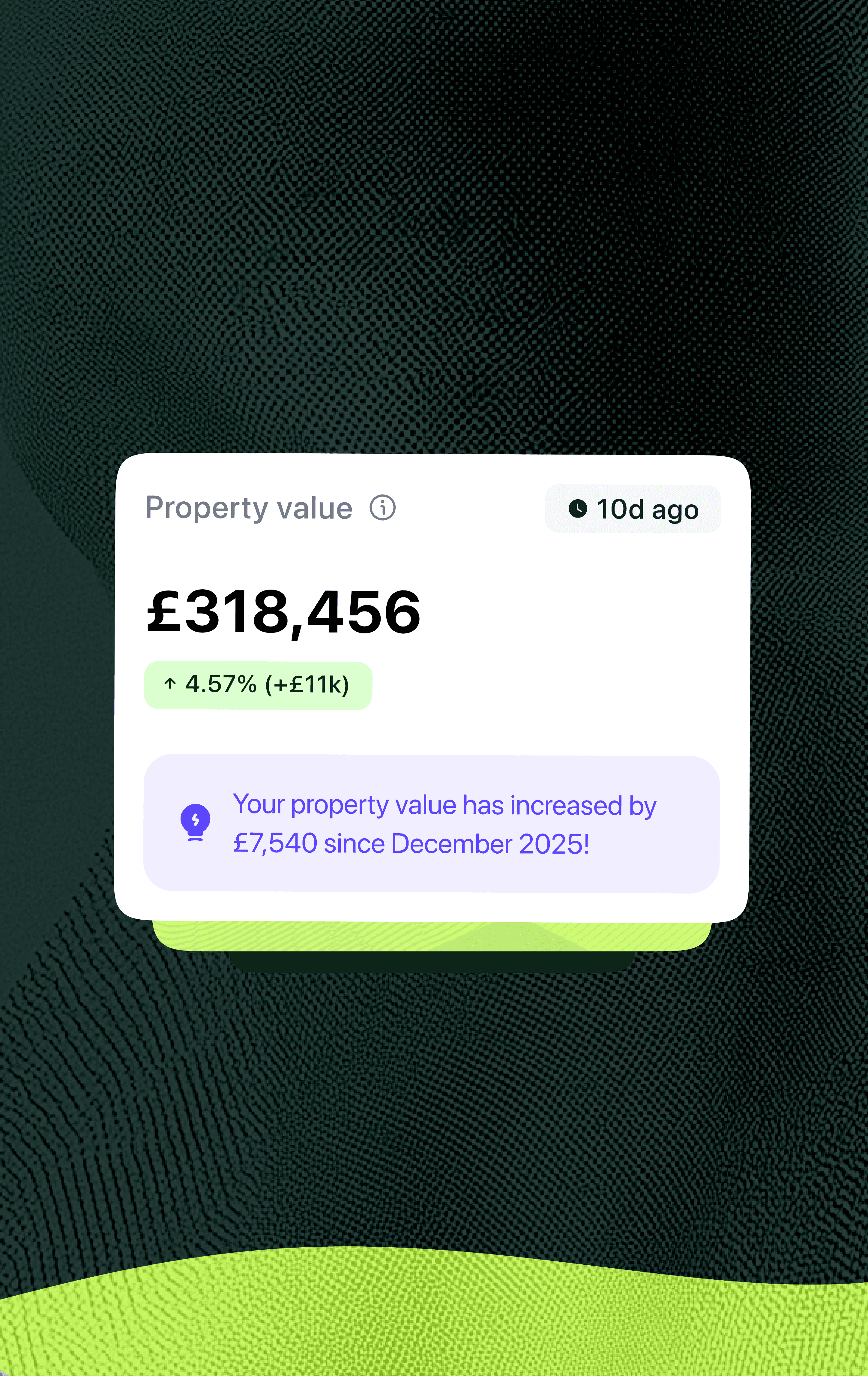Property valuation in August landlord dashboard showing estimated value £318,456 with 4.57 percent increase and council tax band notification for UK rental property
