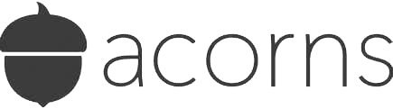 Acorns logo: a dark gray acorn silhouette next to the word "acorns" in dark gray stylized text.