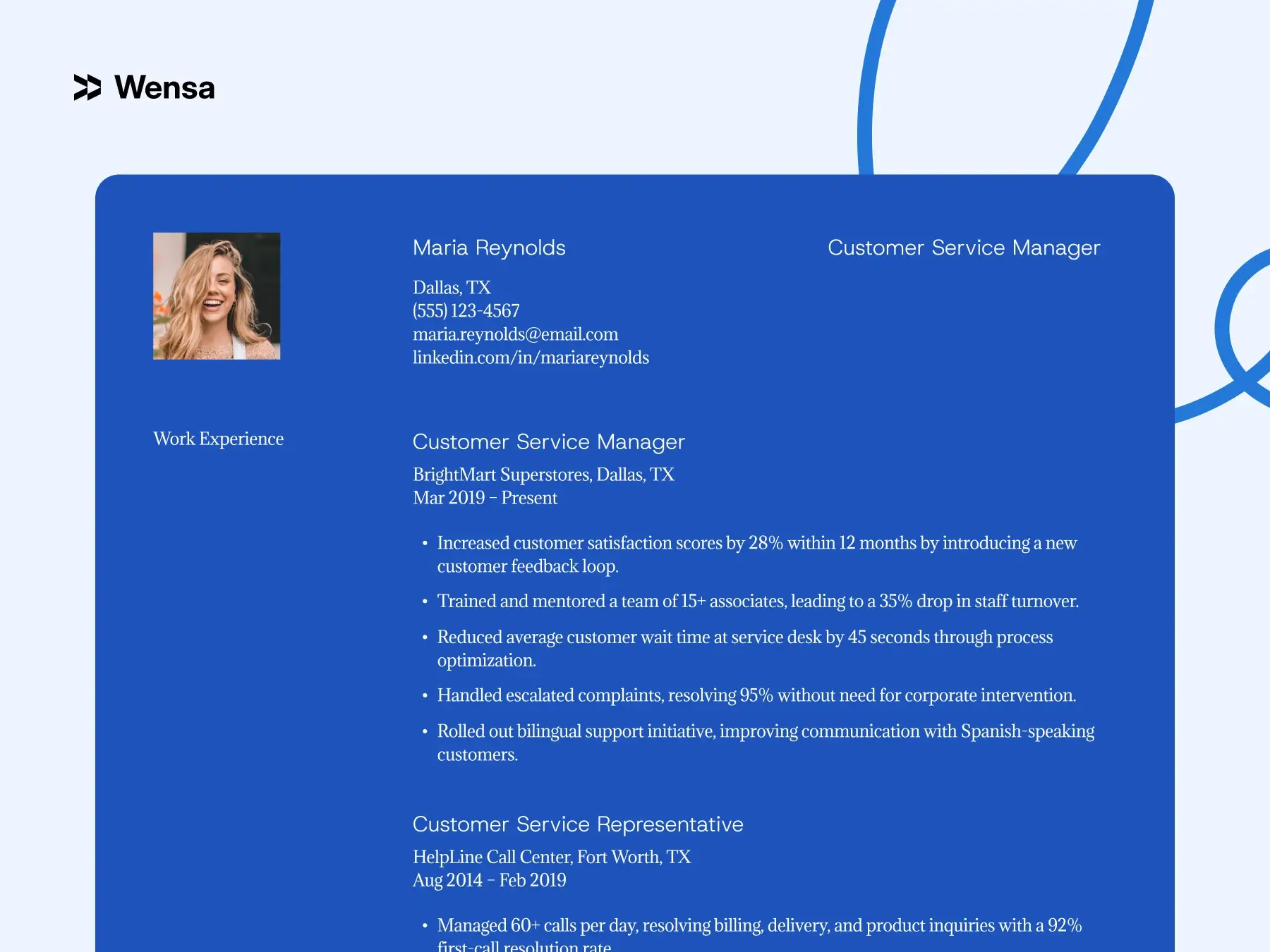 measurable work experience section example