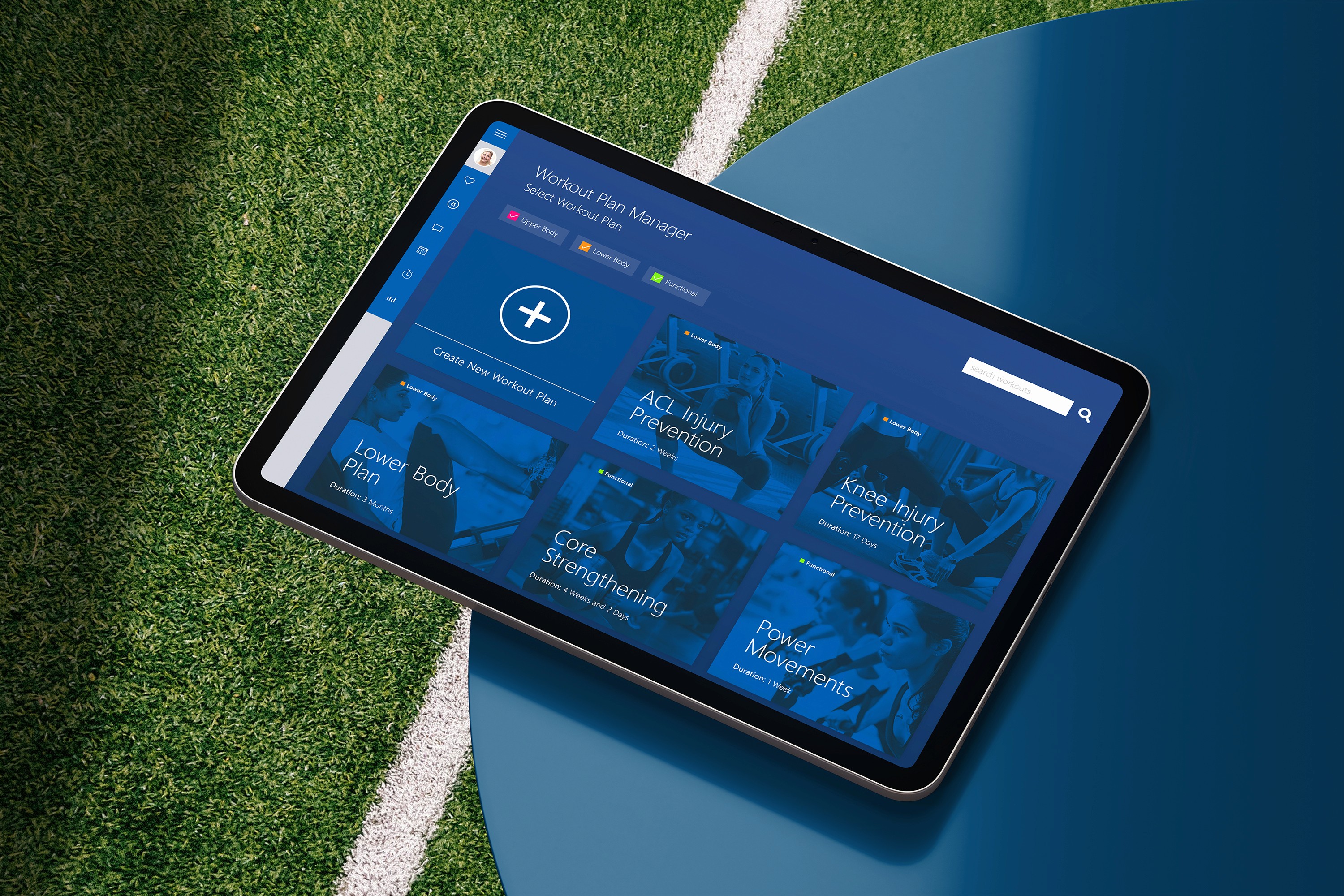 Image of a tablet against a sports field