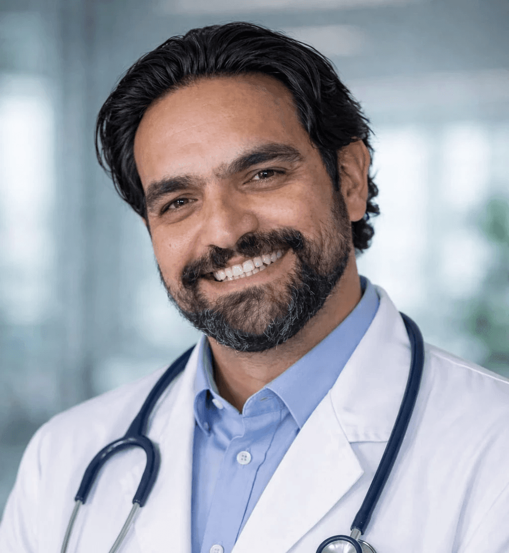 man in blue crew neck t-shirt smiling