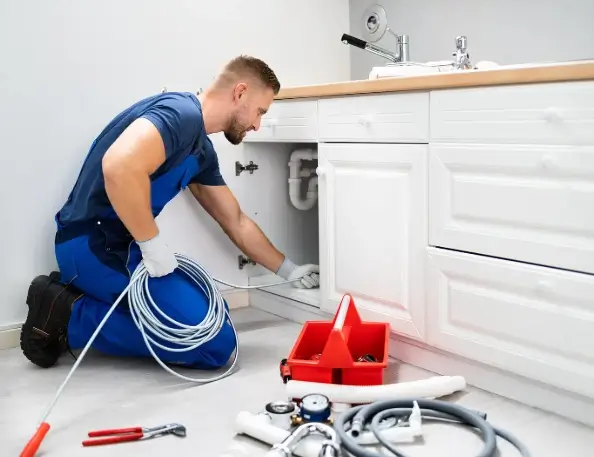 A plumber fixing a clogged kitchen sink pipe during an emergency plumbing service in Canton, GA, using professional tools for quick and effective repairs.