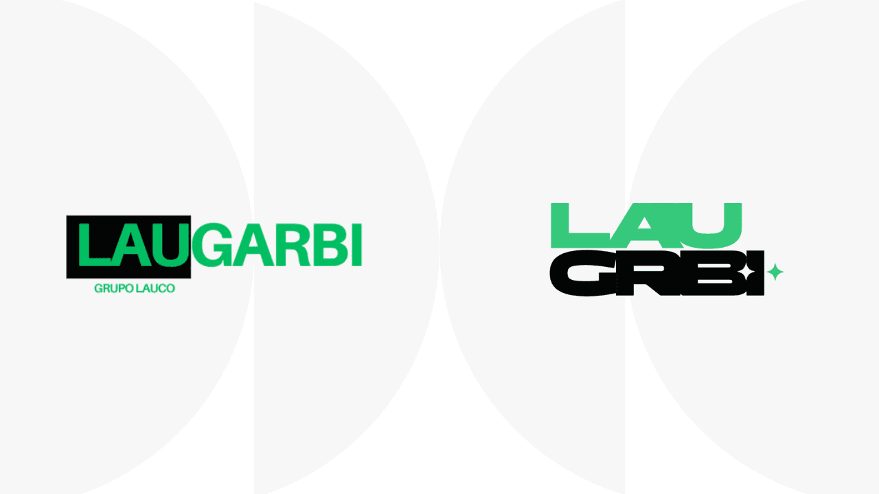 Comparativa de rebranding antes y después del logotipo: de un cuadrado desordenado a una identidad visual moderna y vibrante