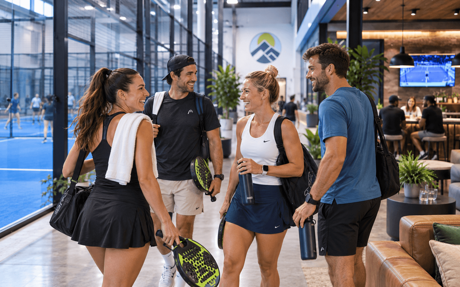 Four padel players gathering for a match