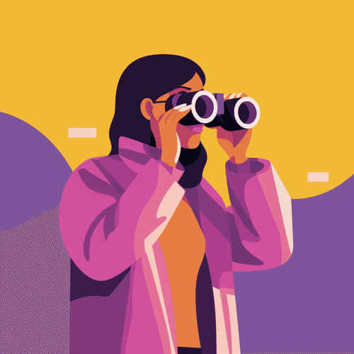 A woman looking through binoculars.