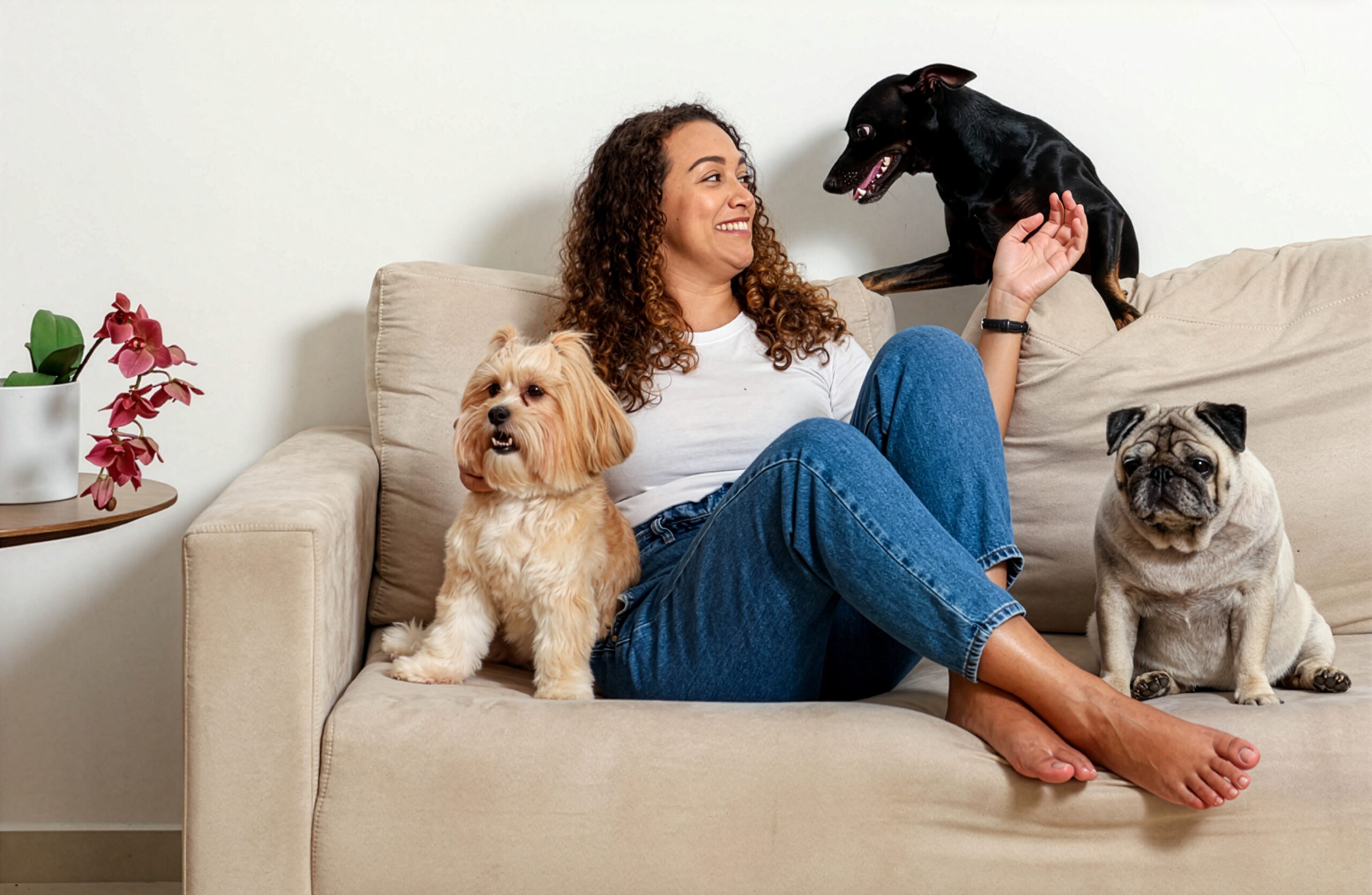 Renata com seus pets, a inspiração para a criação da marca.