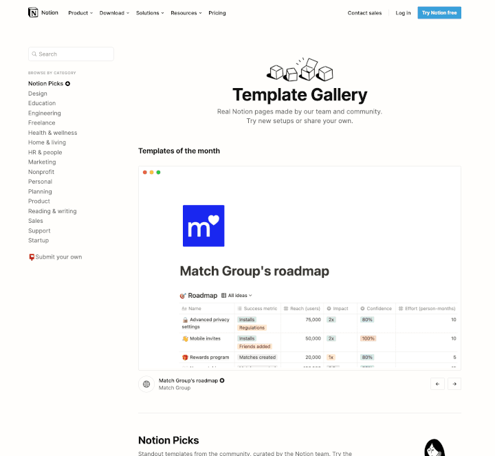 Notion's template gallery