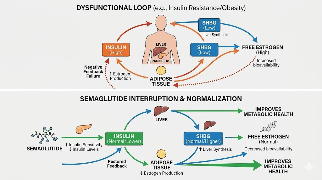 Insulin SHBG estrogen feedback loop and semaglutide effects