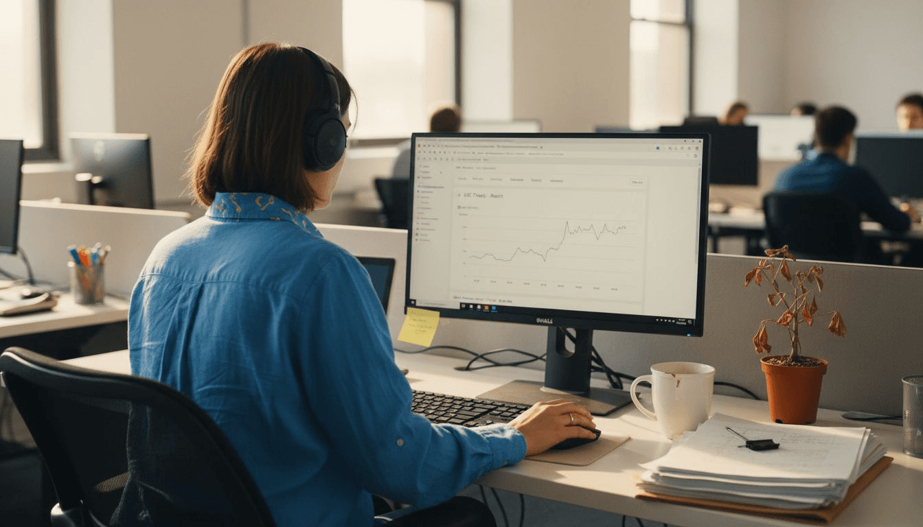 Analyst reviews digital campaign on monitor