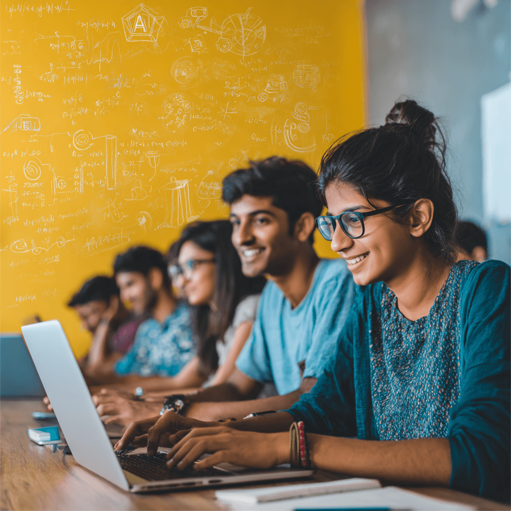 team workspace with people working