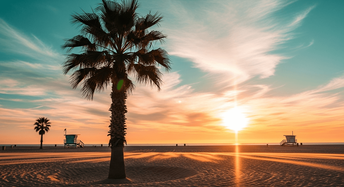 palm trees on beach during sunset