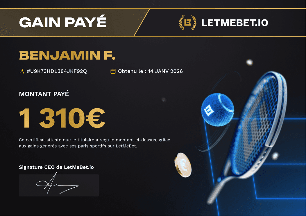 Gain Benjamin sur la plateforme LetMeBet