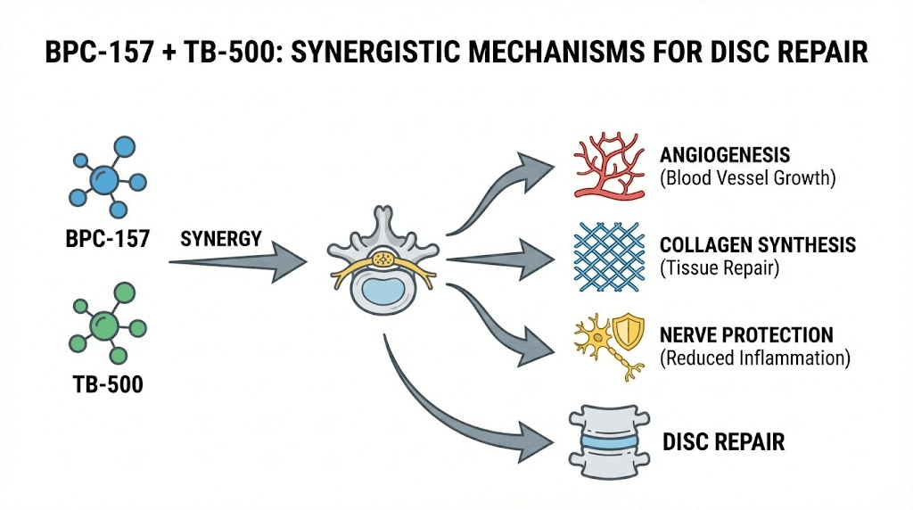 BPC-157 and TB-500 combination therapy mechanisms for herniated disc healing