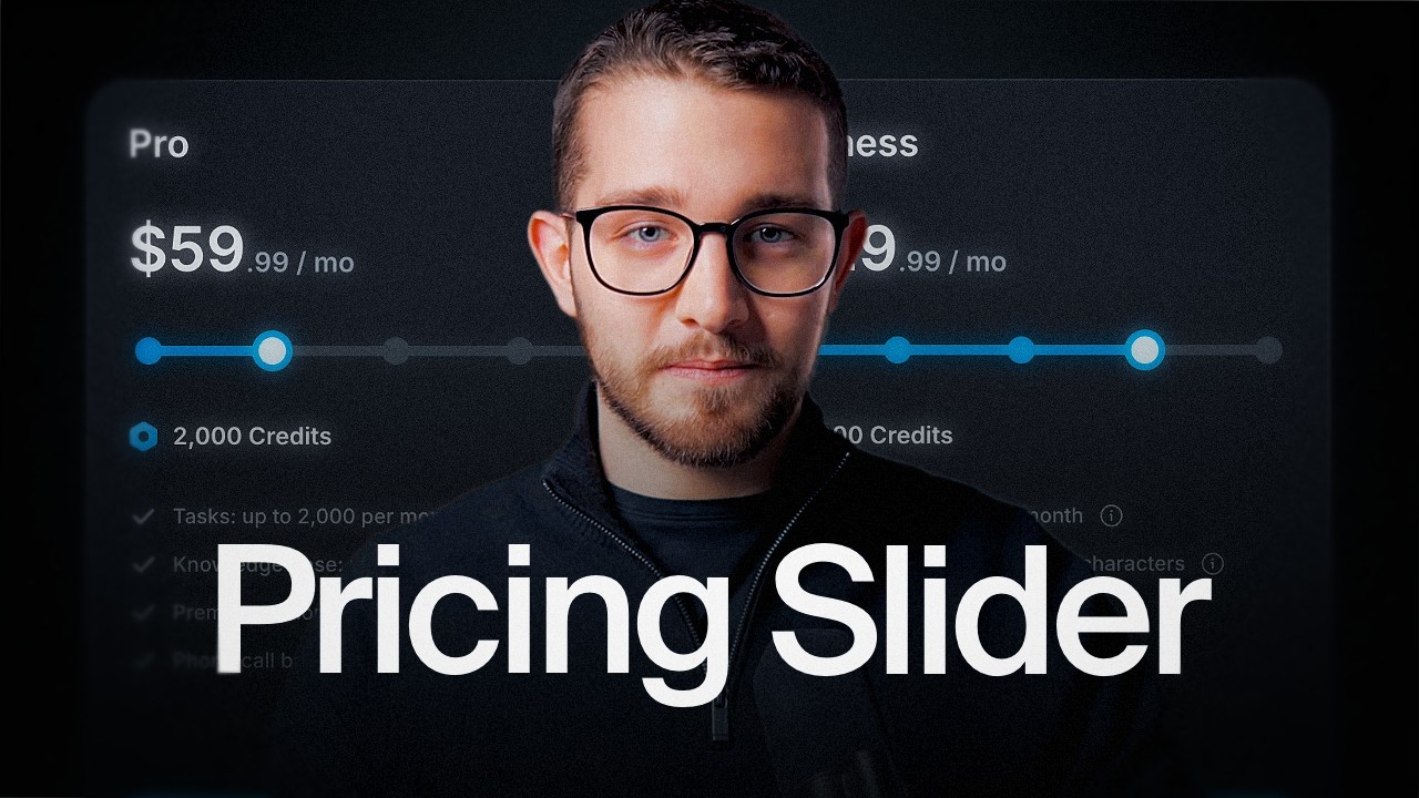 Man with glasses next to a 'Pricing Slider' interface showing subscription options