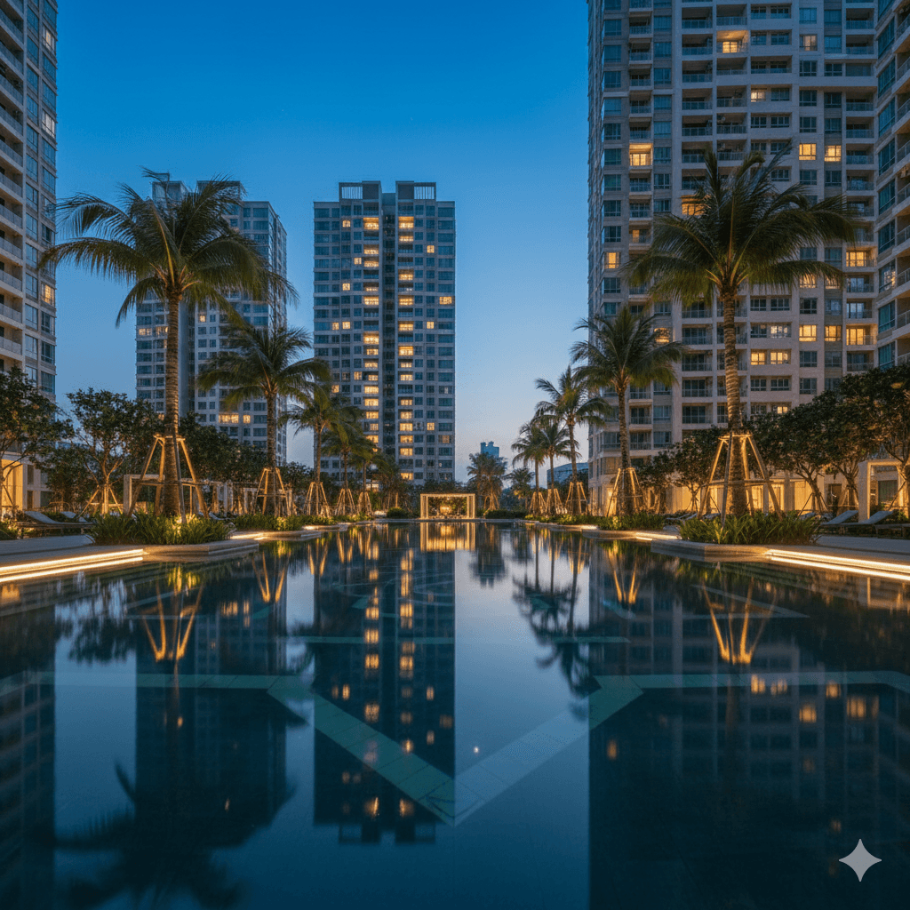 serene water feature and landscaping at Sector 108
