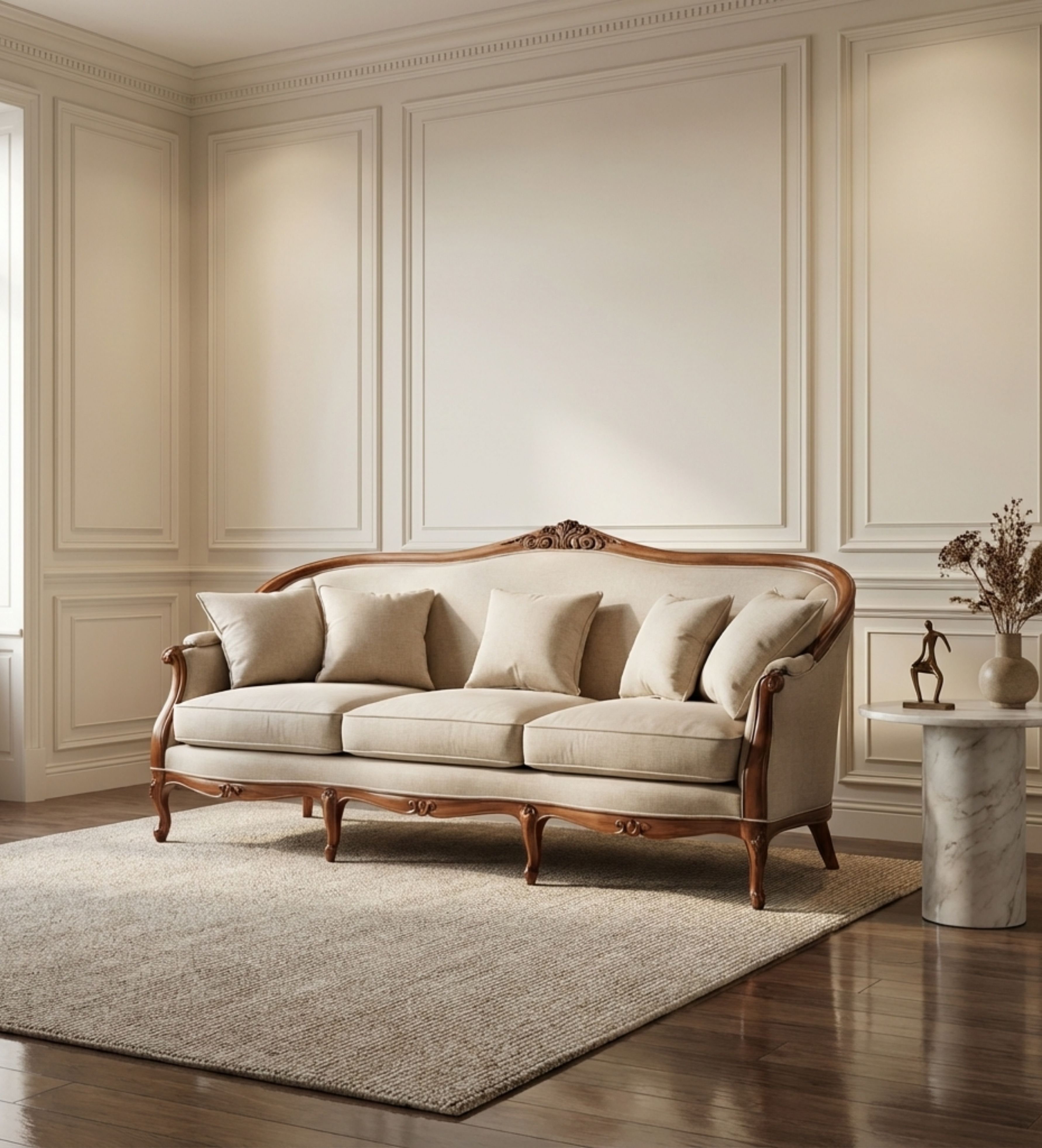 Plum velvet 3-seater with channel tufting and gold-toned legs.