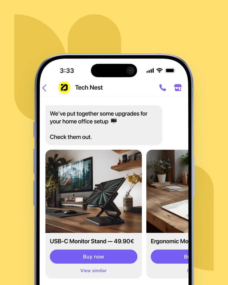 Viber messaging campaign showcasing a personalized message from an electronics and technology e-commerce store.