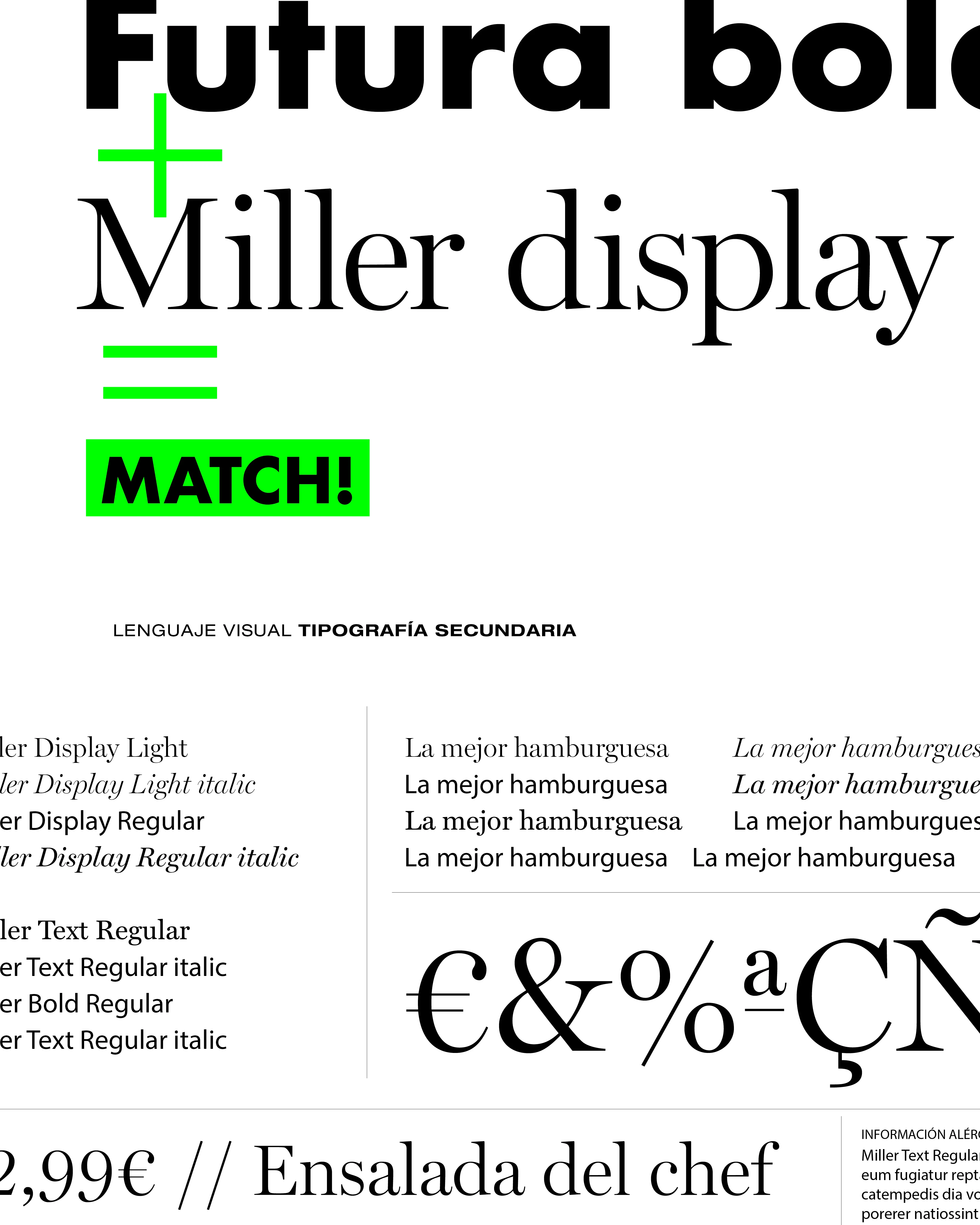 Croma typography specimen with Futura Bold and Miller Display, brand identity design by Sebastian Saavedra
